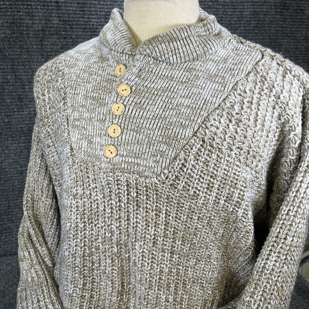 Campus Sweater Mens XL Extra Large Beige Chunky Knit 1/4 Button Pullover